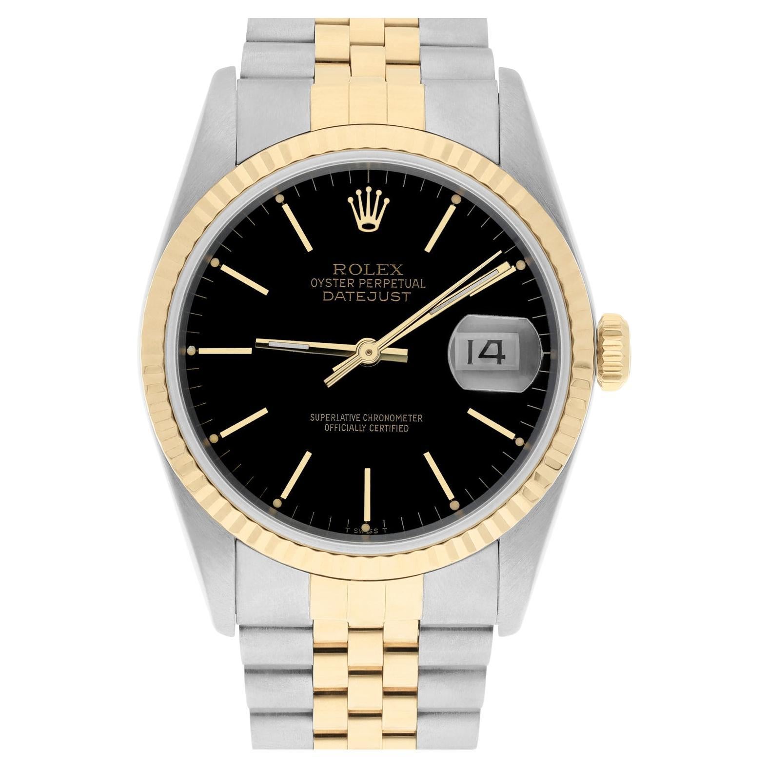 Rolex Datejust 36mm Two Tone Black Index Dial Jubilee 16233 Circa 1993 For Sale