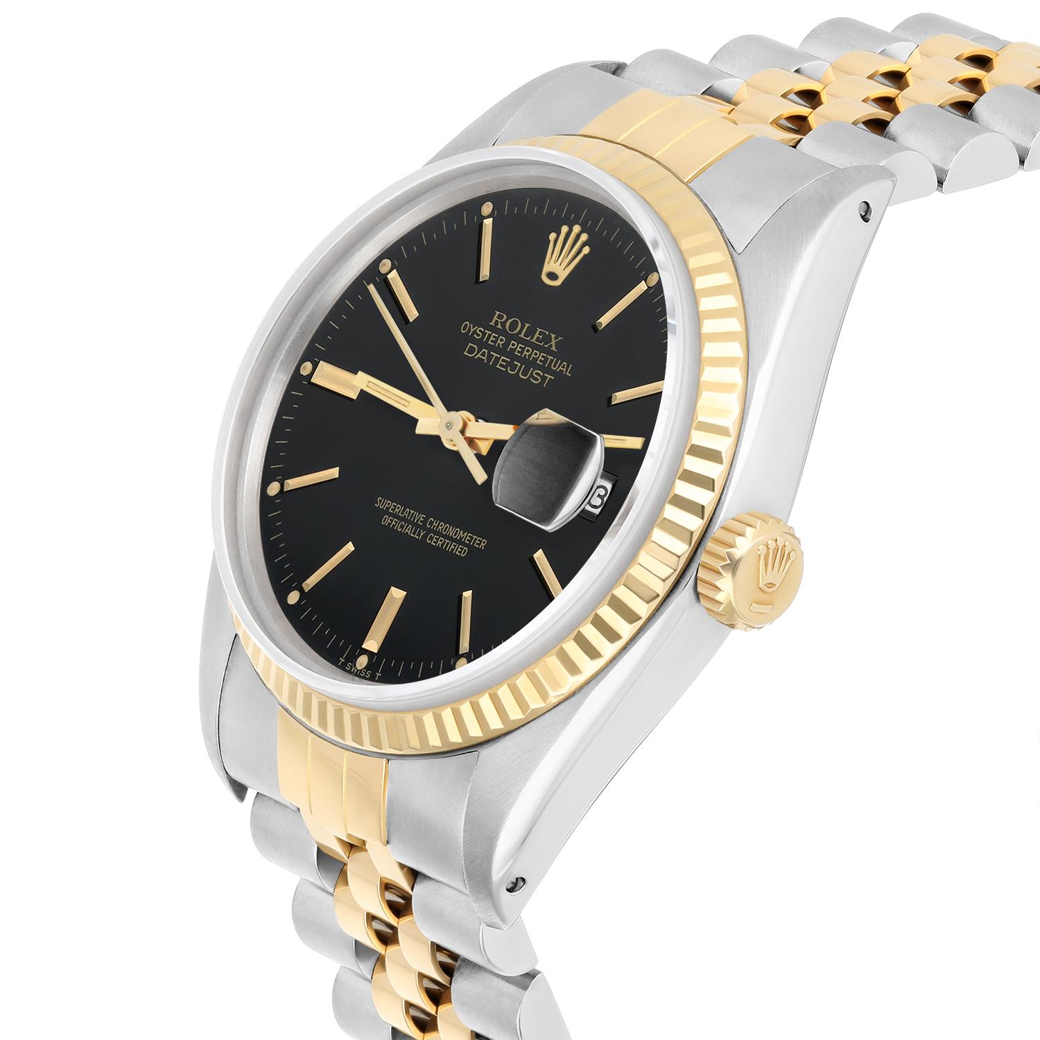 Rolex Datejust 36mm Two Tone Black lndex Dial Jubilee 16013 Circa 1987 Complete For Sale 1