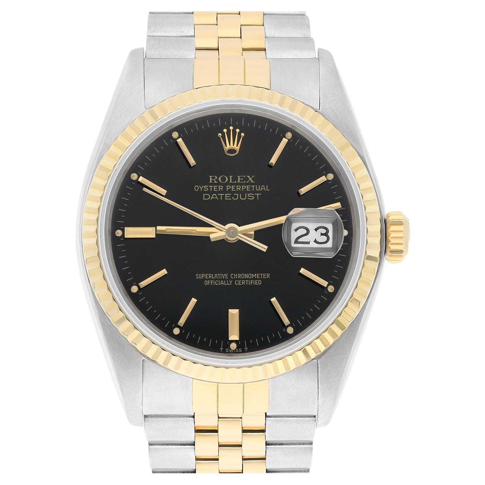 Rolex Datejust 36mm Zweifarbiges schwarzes Lndex-Zifferblatt Jubiläum 16013 um 1987 komplett