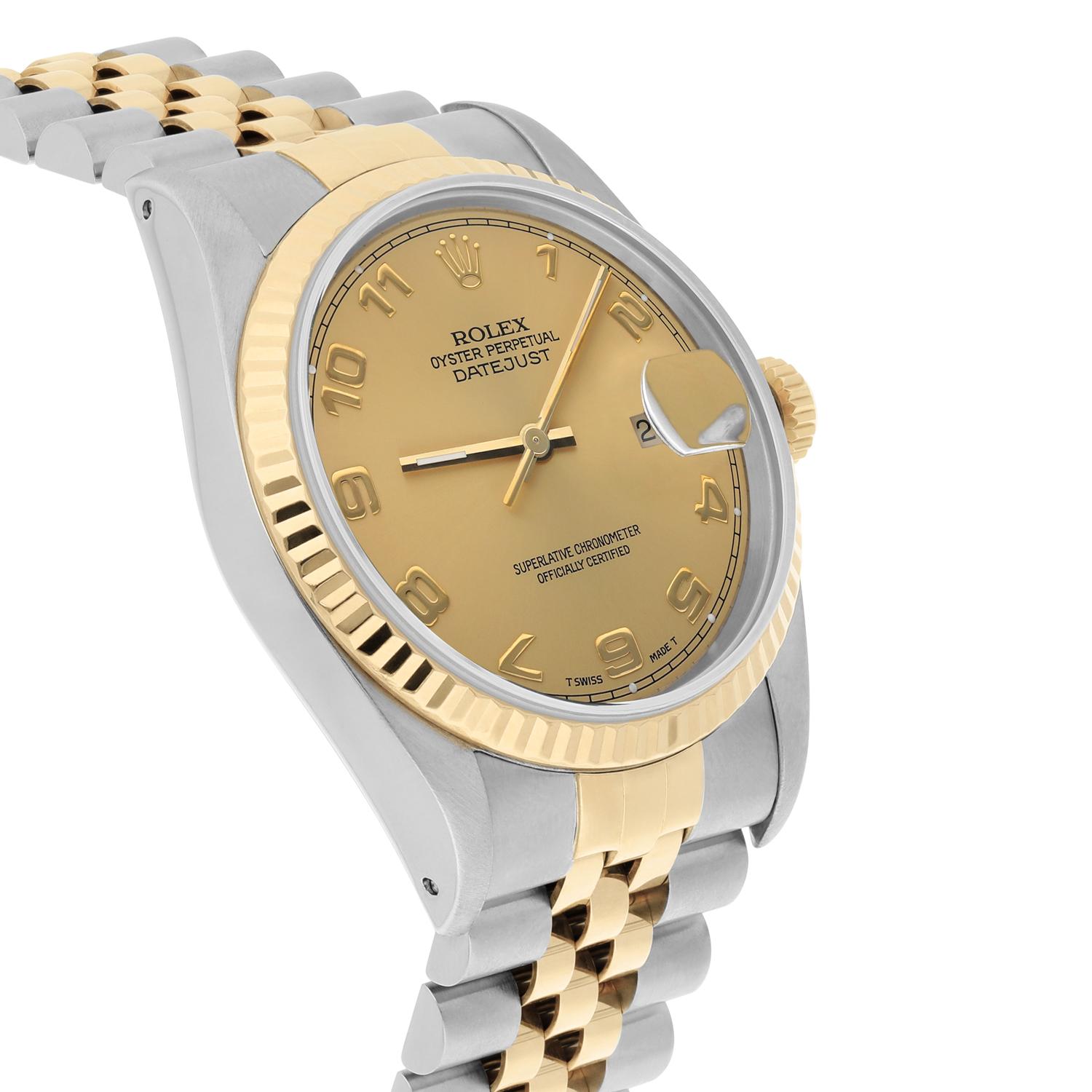 Rolex Datejust 36mm Two Tone Champagne Arabic Dial Jubilee 16233 Circa 1994 For Sale 1