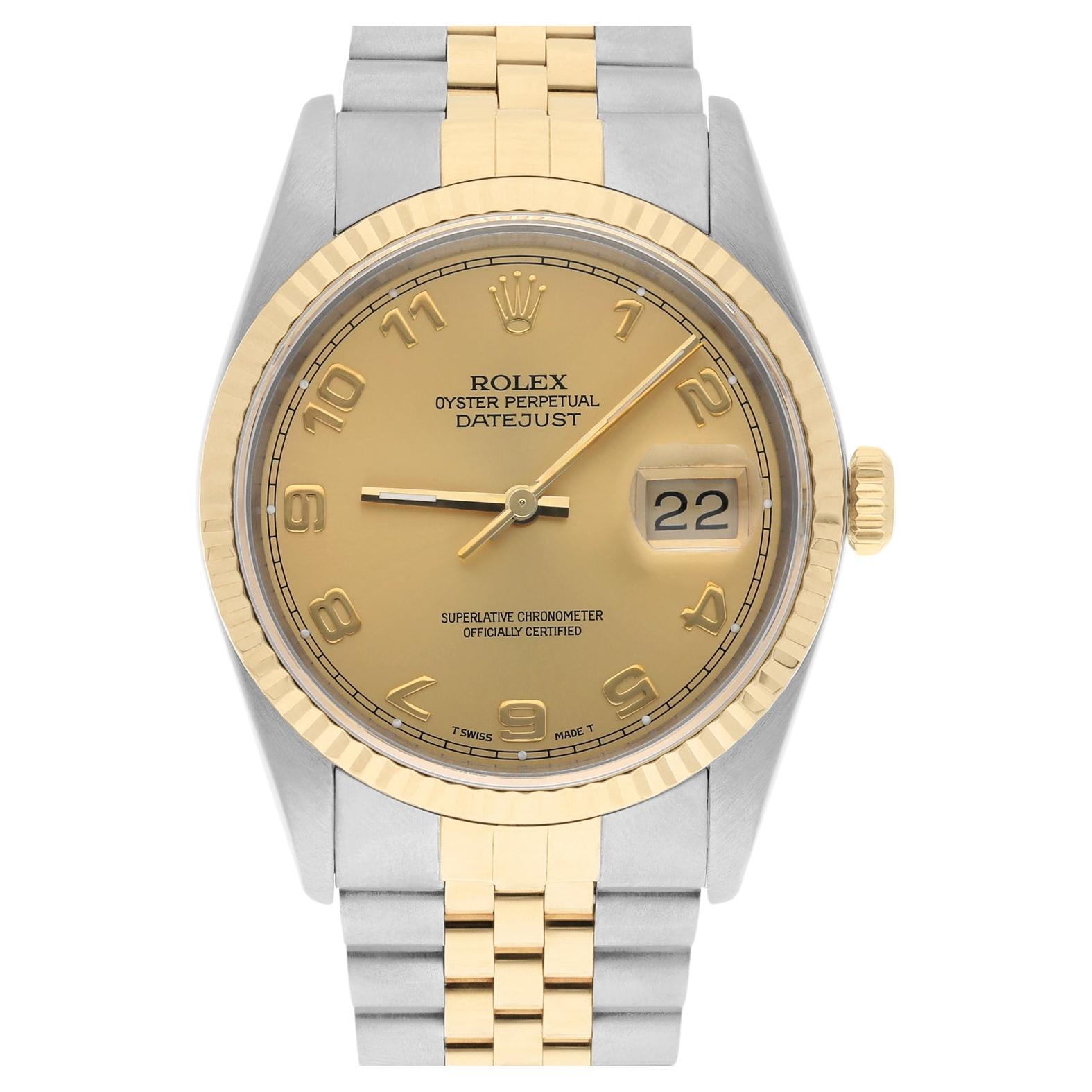 Rolex Datejust 36mm Two Tone Champagne Arabic Dial Jubilee 16233 Circa 1994 For Sale