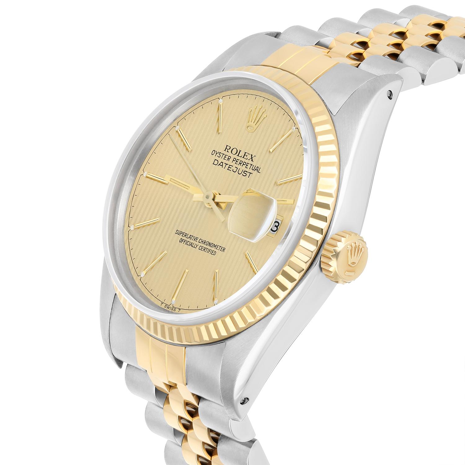 Rolex Datejust 36mm Two Tone Champagne Dial Jubilee 16013 Circa 1988 Papers en vente 1