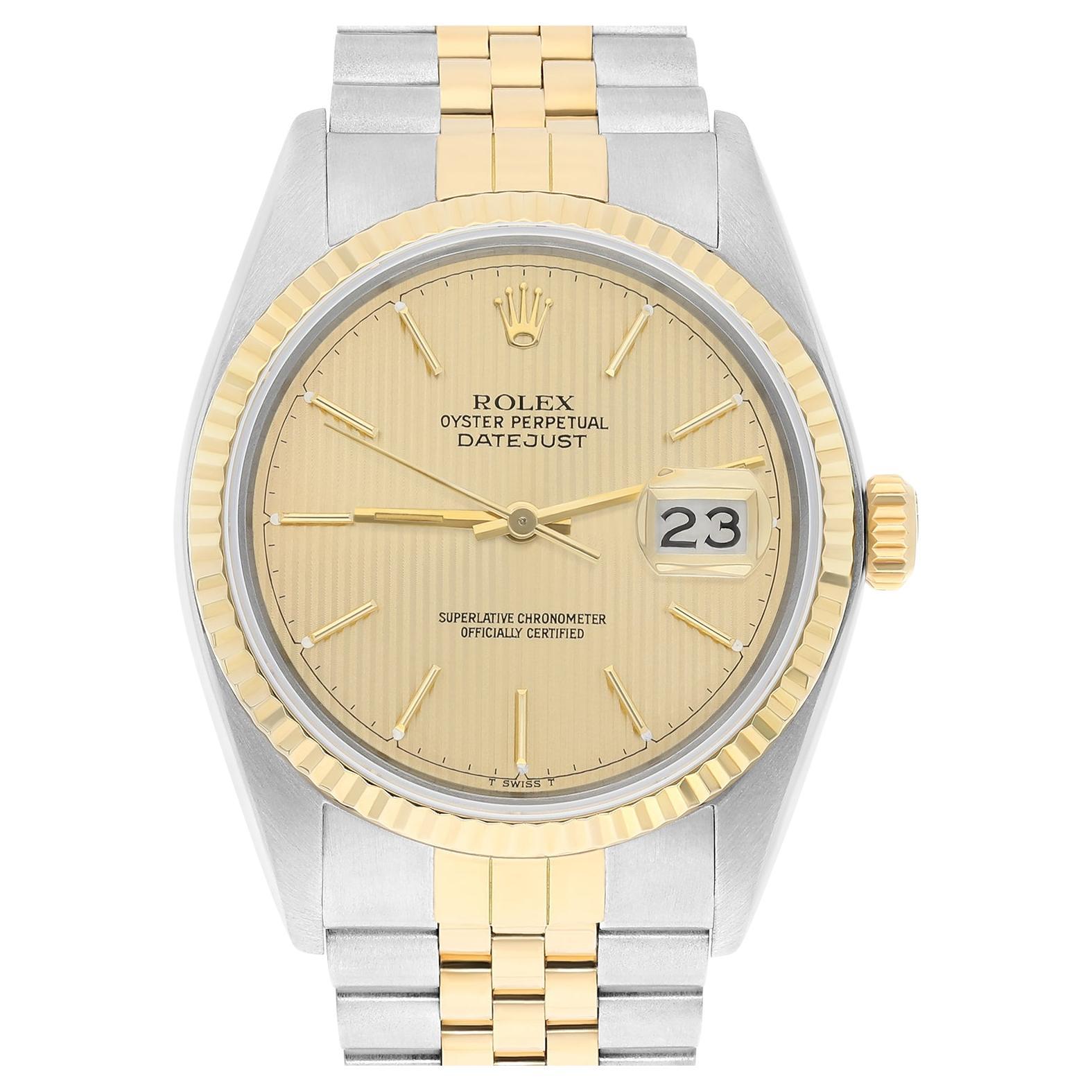 Rolex Datejust 36mm Two Tone Champagne Dial Jubilee 16013 Circa 1988 Papers en vente
