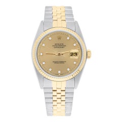 Rolex Datejust 36mm Two Tone Champagne Diamond Dial Jubilee 16013 Circa 1987