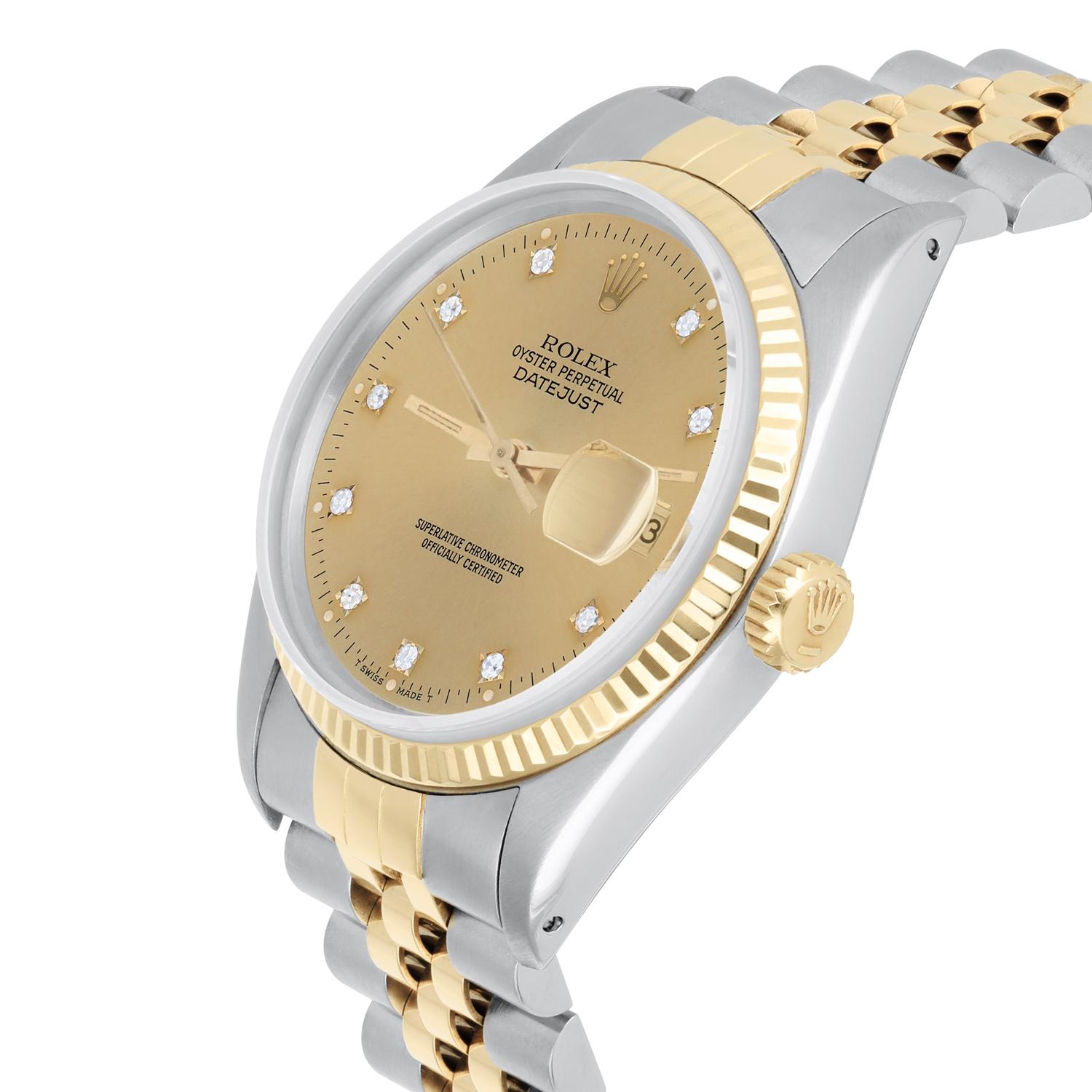 Rolex Datejust 36mm Two Tone Champagne Diamond Dial Jubilee 16013 Circa 1987 In Excellent Condition For Sale In New York, NY