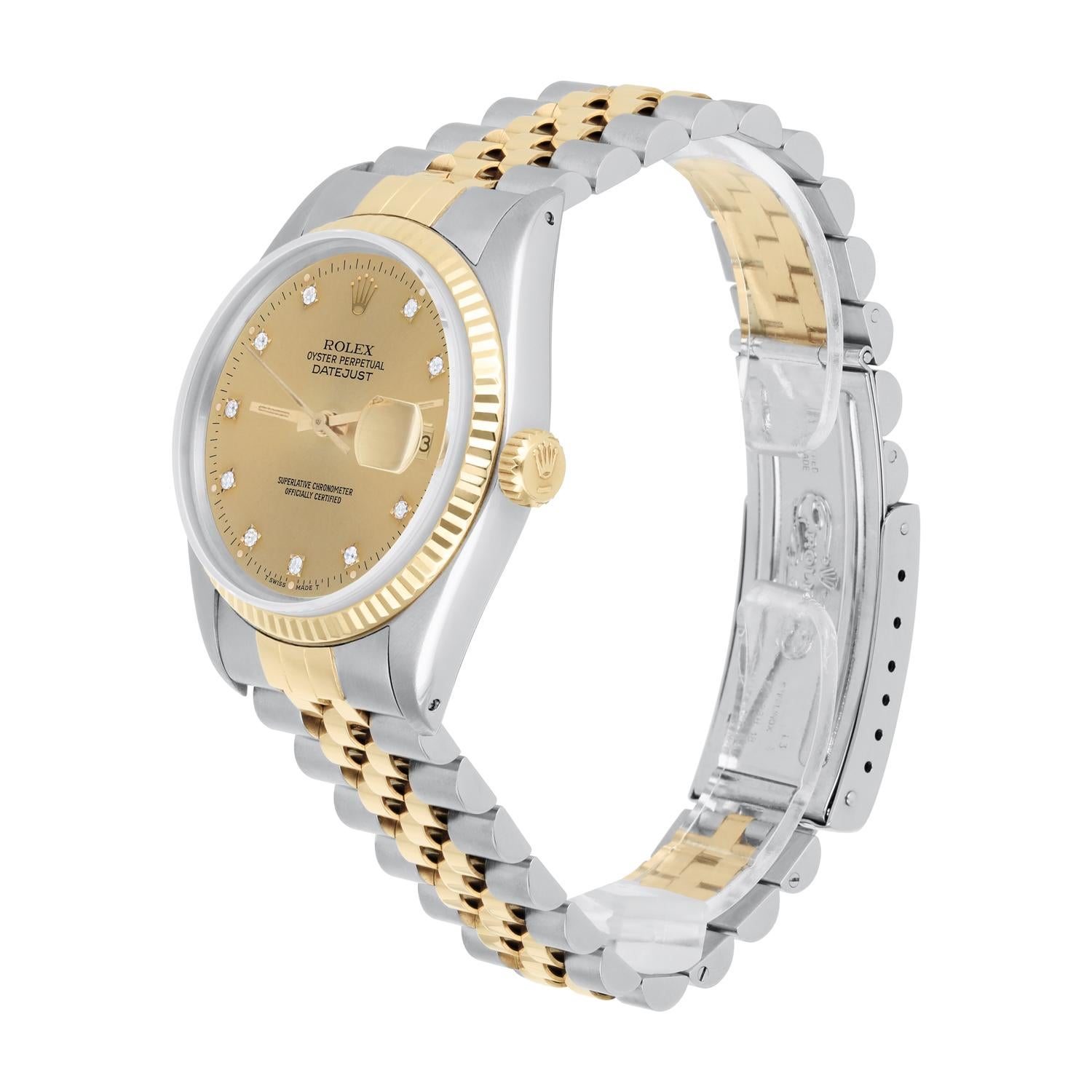 Women's or Men's Rolex Datejust 36mm Two Tone Champagne Diamond Dial Jubilee 16013 Circa 1987 For Sale