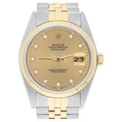 Retro Rolex Datejust 36mm Two Tone Champagne Diamond Dial Jubilee 16013 Circa 1987