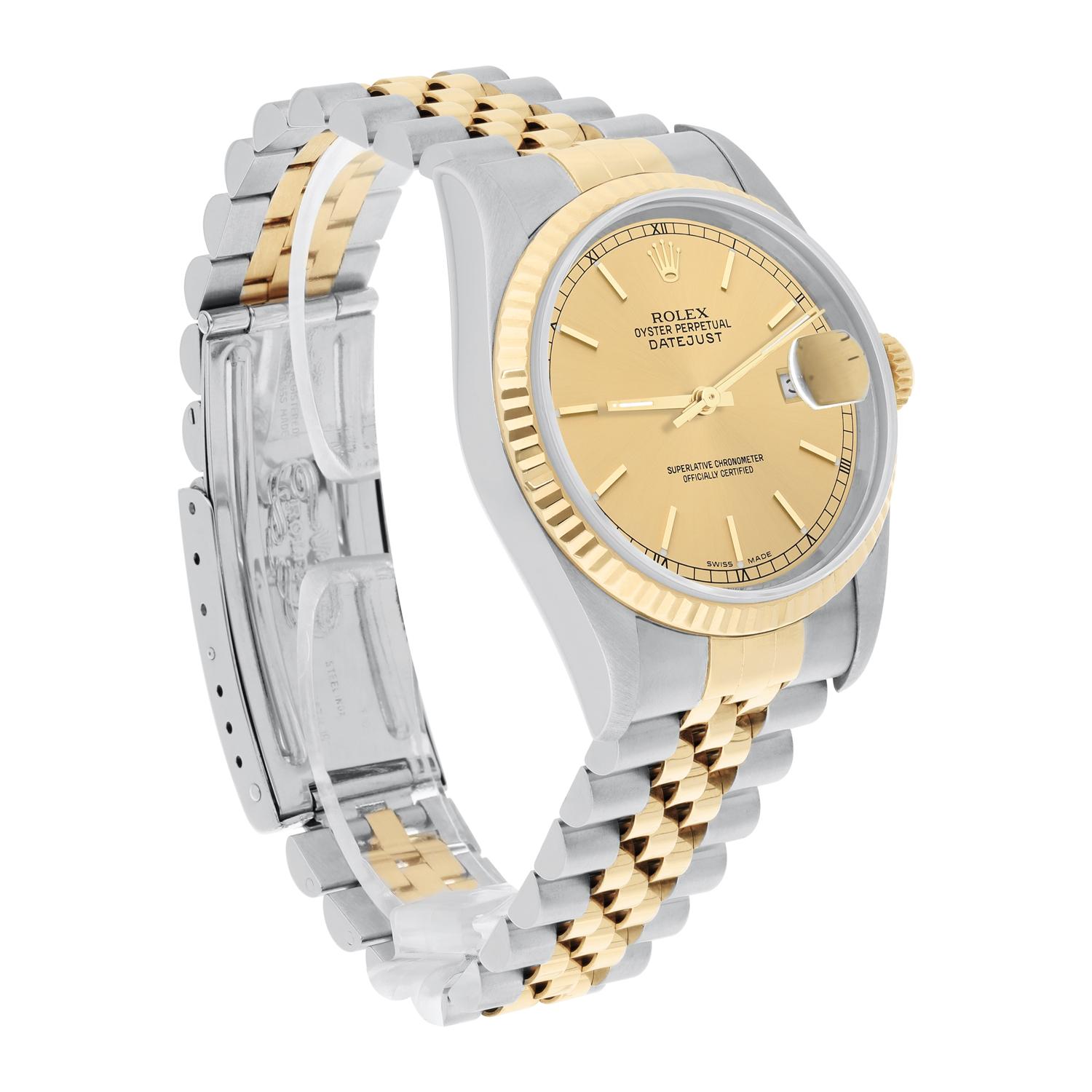 Women's or Men's Rolex Datejust 36mm Two Tone Champagne Dial Jubilee 16233 Circa 1995 For Sale