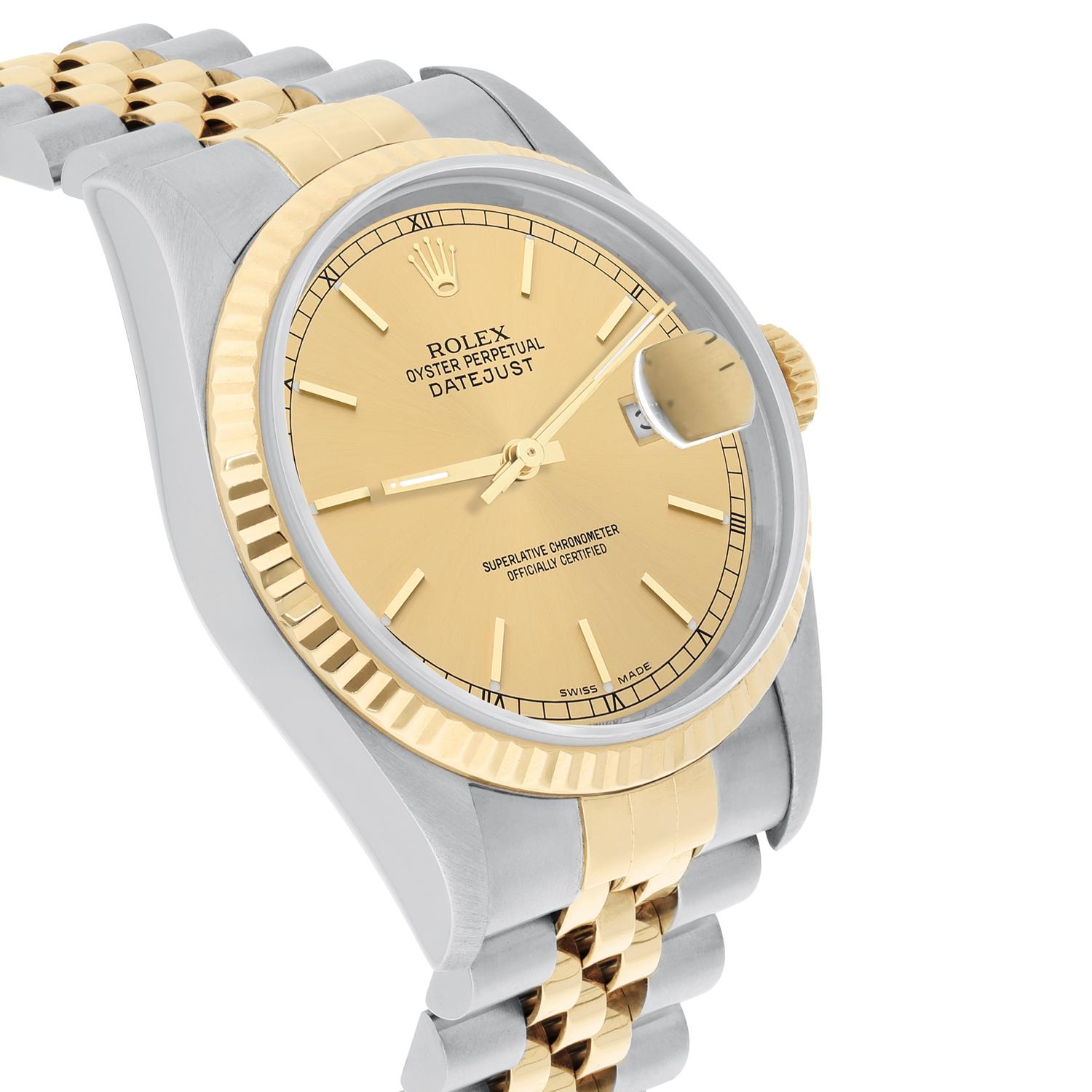 Rolex Datejust 36mm Two Tone Champagne Dial Jubilee 16233 Circa 1995 For Sale 2