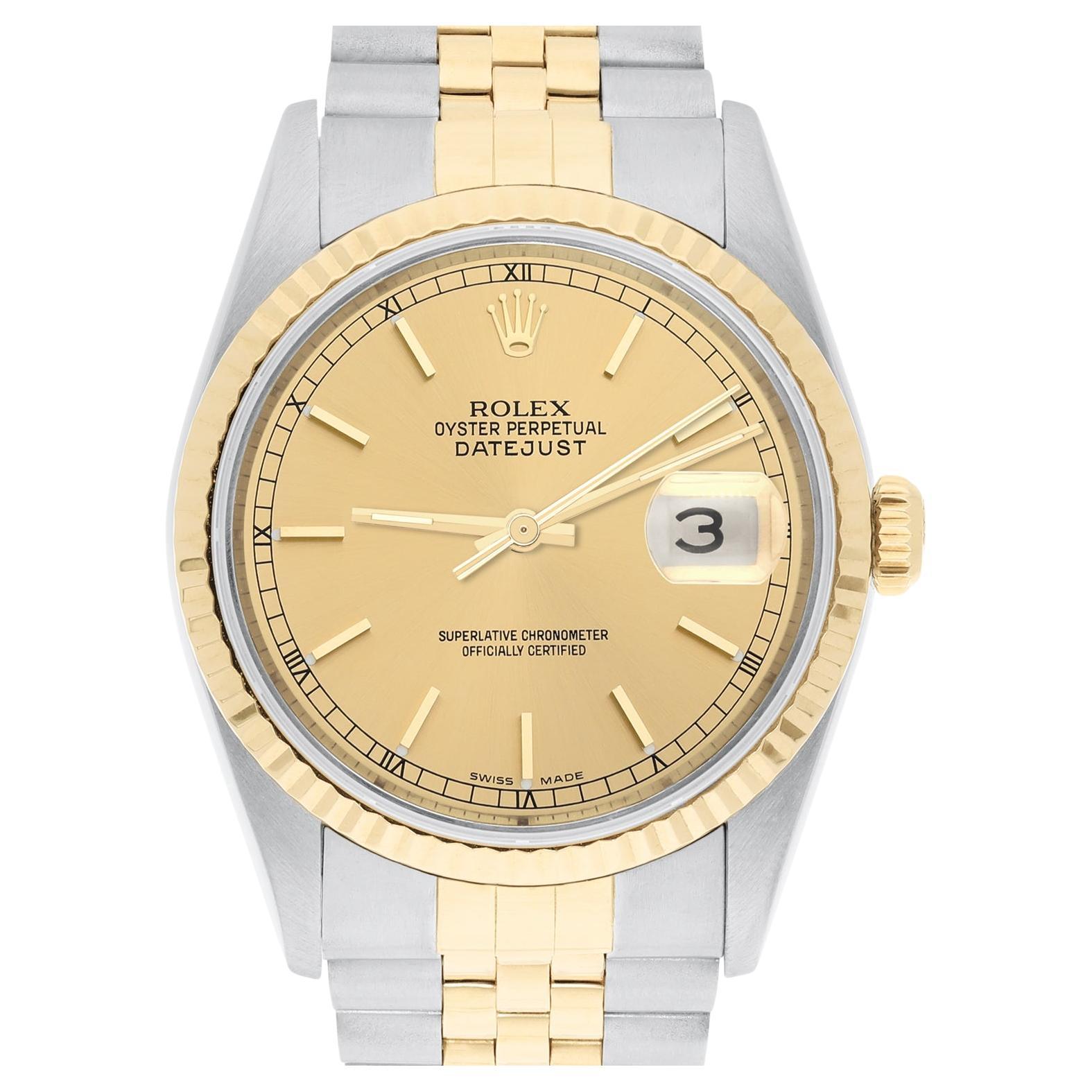 Rolex Datejust 36mm Two Tone Champagne Dial Jubilee 16233 Circa 1995 en vente