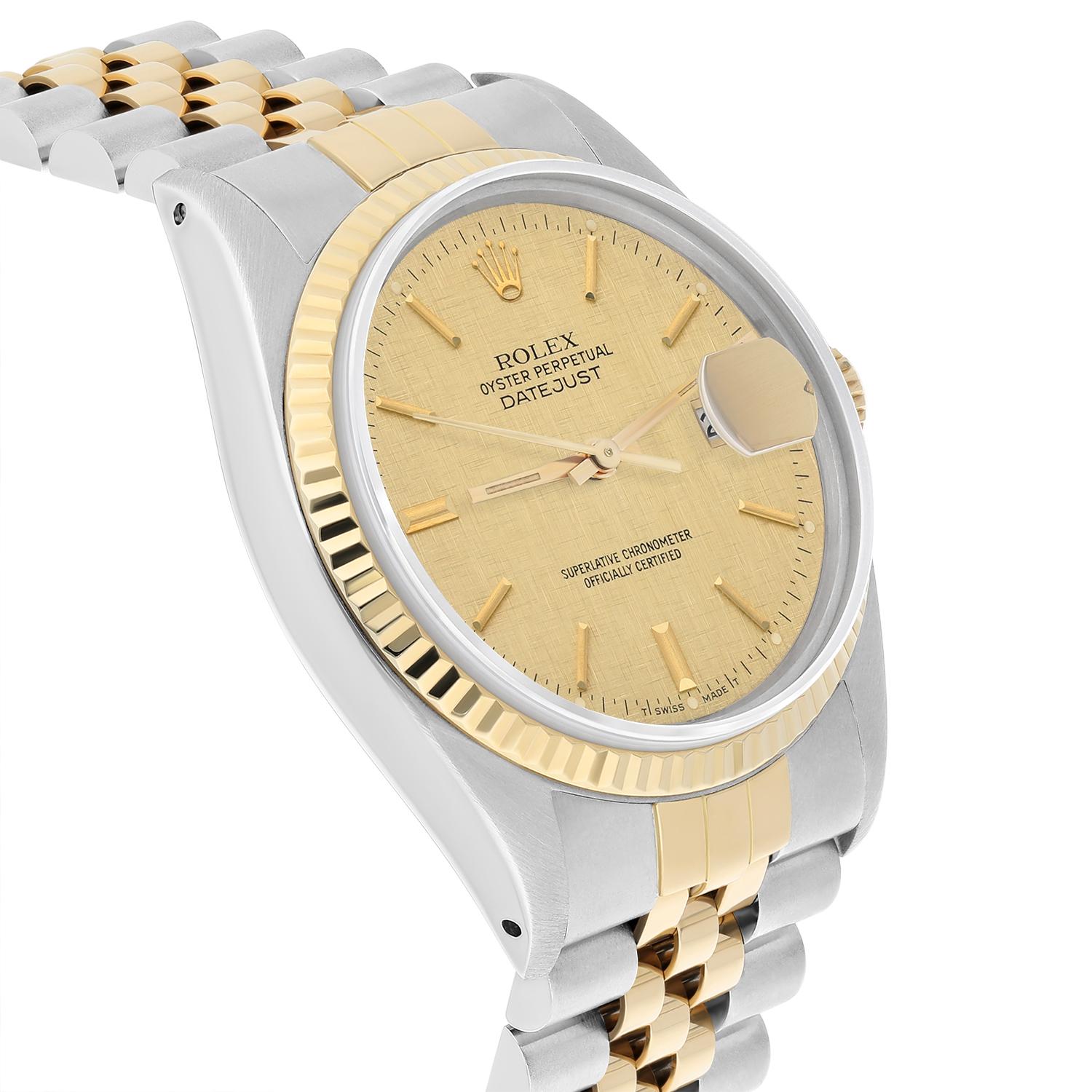 Women's or Men's Rolex Datejust 36mm Two Tone Champagne Linen Dial Jubilee 16013 Circa 1979 For Sale