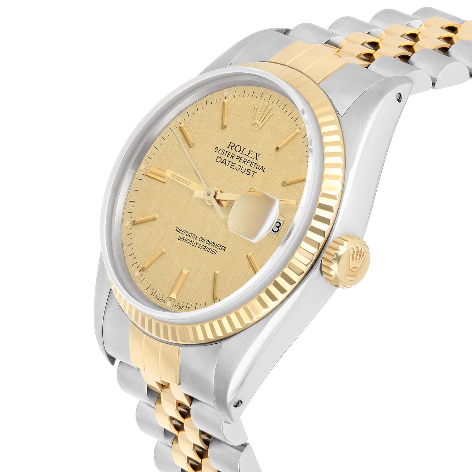 Rolex Datejust 36mm Two Tone Champagne Linen Dial Jubilee 16013 Circa 1979 For Sale 2