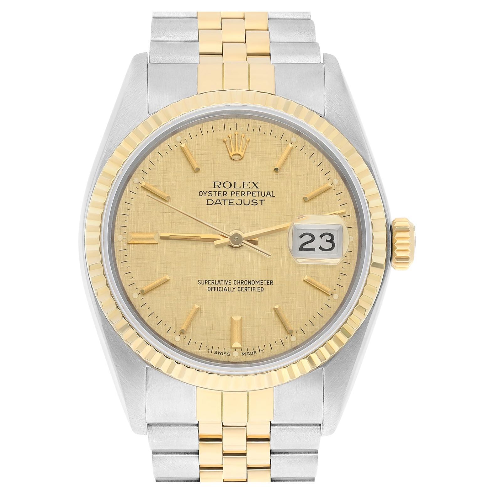 Rolex Datejust 36mm Two Tone Champagne Linen Dial Jubilee 16013 Circa 1979