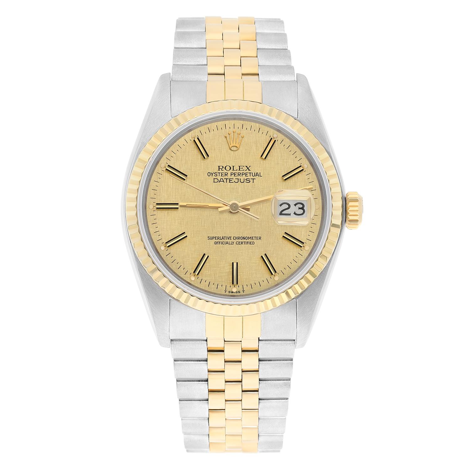 This watch has been professionally polished, serviced and is in excellent overall condition. There are absolutely no visible scratches or blemishes. Model features quick-set movement. Authenticity guaranteed! The sale comes with a Rolex box, and our