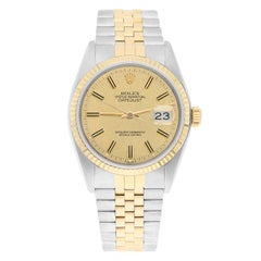 Rolex Datejust 36mm Zweifarbiges Champagner-Leinen-Zifferblatt Jubiläum 16013 um 1986