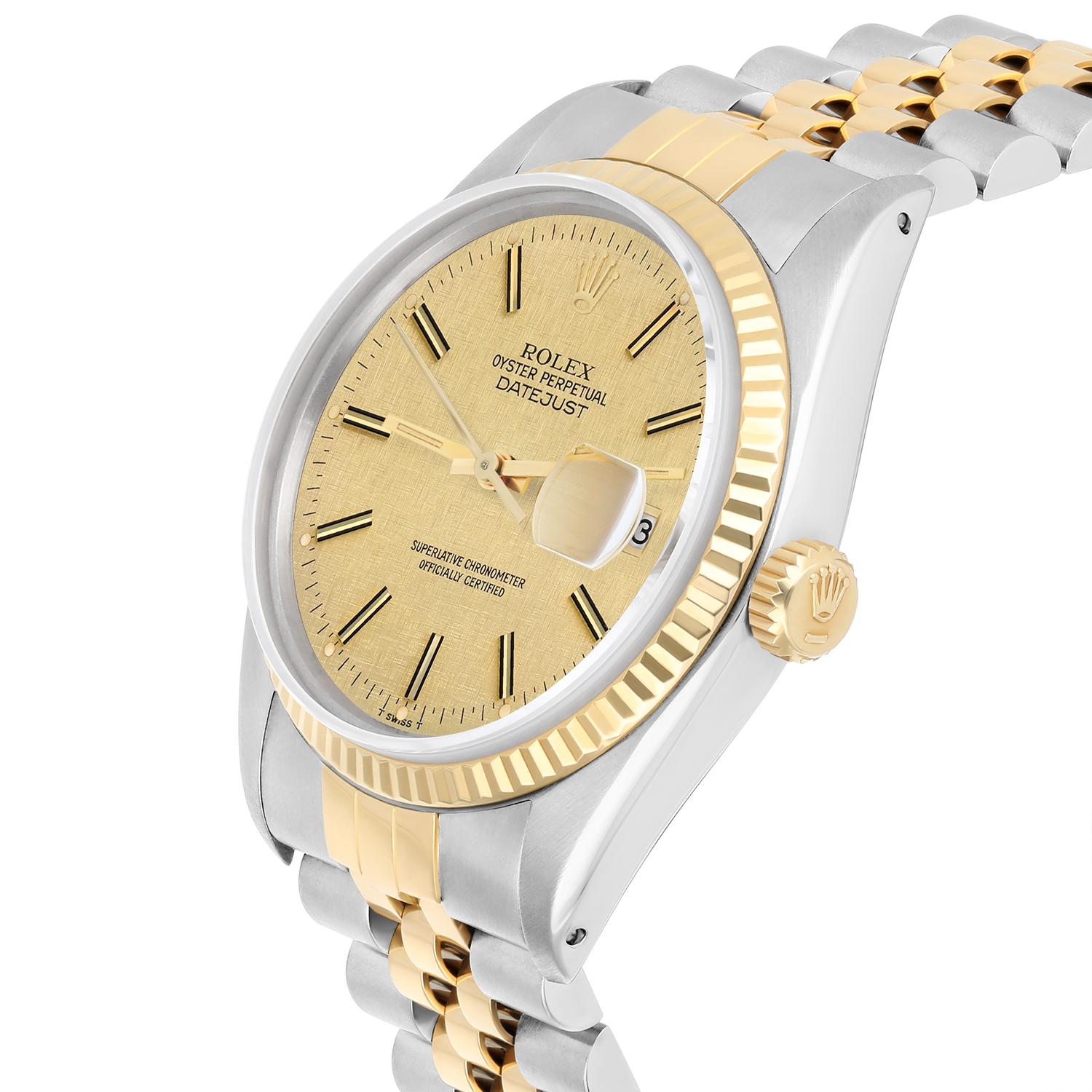 Rolex Datejust 36mm Two Tone Champagne Linen Dial Jubilee 16013 Circa 1986 For Sale 1
