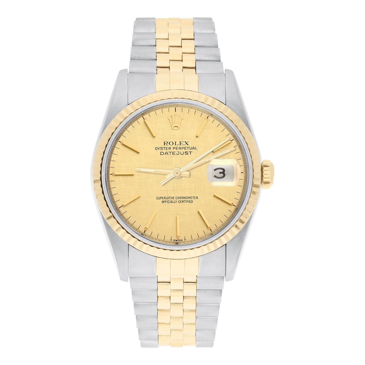 This watch has been professionally polished, serviced and is in excellent overall condition. There are absolutely no visible scratches or blemishes. Model features quick-set movement. Authenticity guaranteed! The sale comes with a new style Rolex