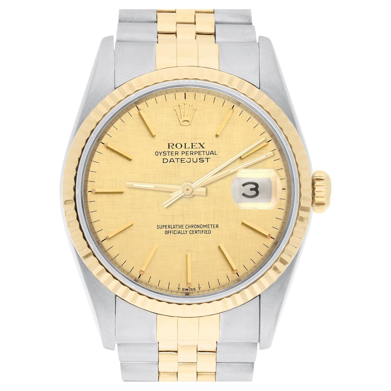 Rolex Datejust 36mm Two Tone Champagne Linen Dial Jubilee 16233 Circa 1997