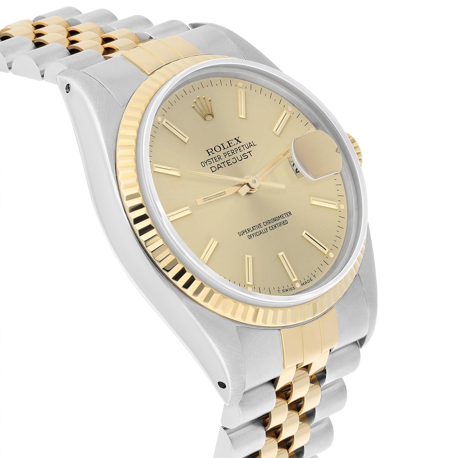 Rolex Datejust 36mm avec cadran champagne lndex bicolore Jubilee 16013, vers 1986  Unisexe en vente