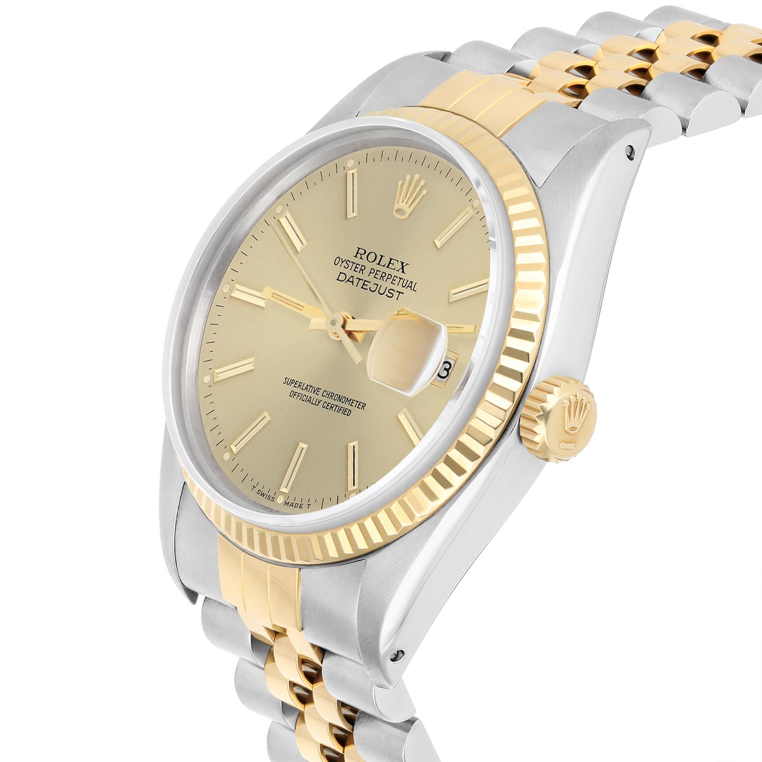 Rolex Datejust 36mm avec cadran champagne lndex bicolore Jubilee 16013, vers 1986  en vente 2