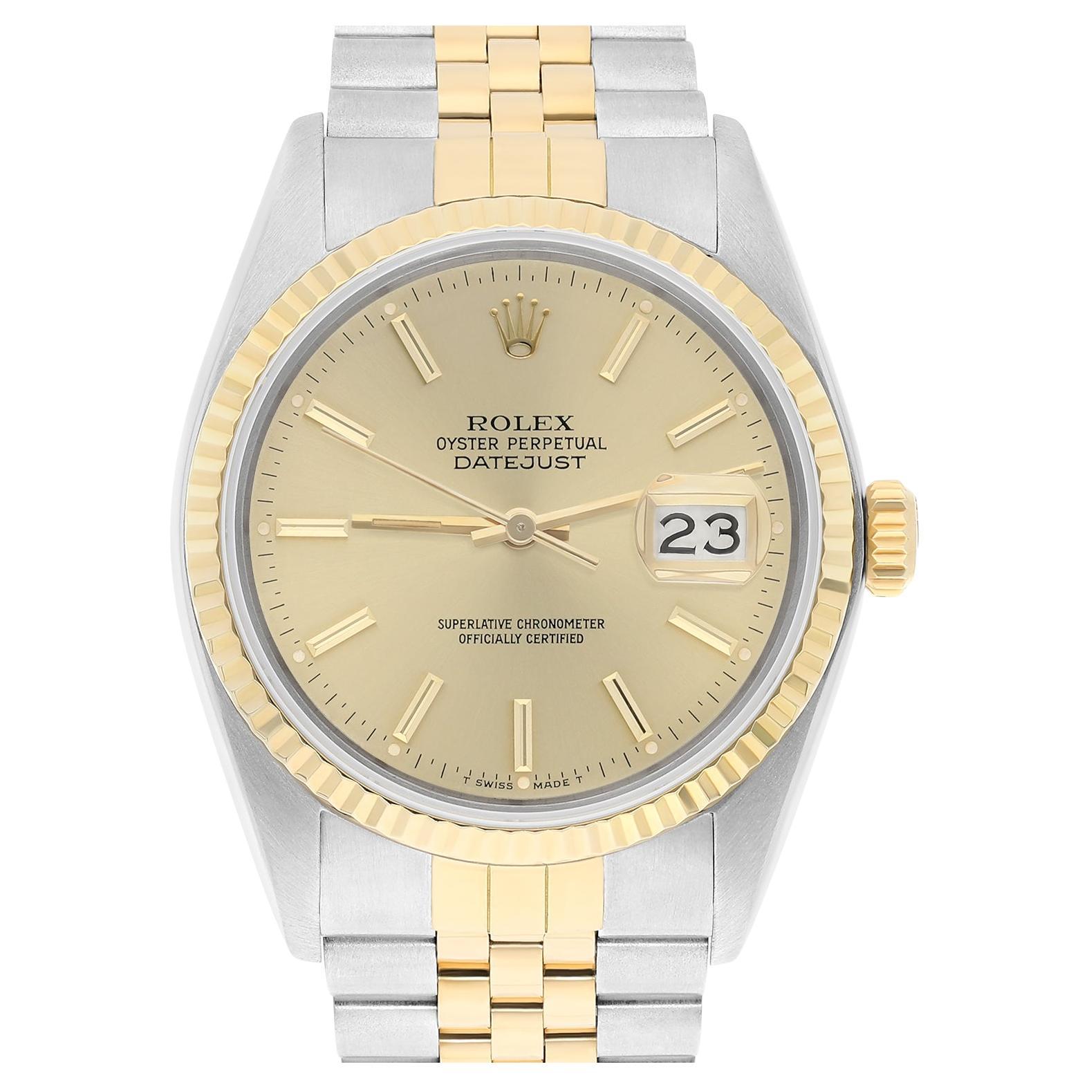 Rolex Datejust 36mm Two Tone Champagne lndex Dial Jubilee 16013 Circa 1986  For Sale