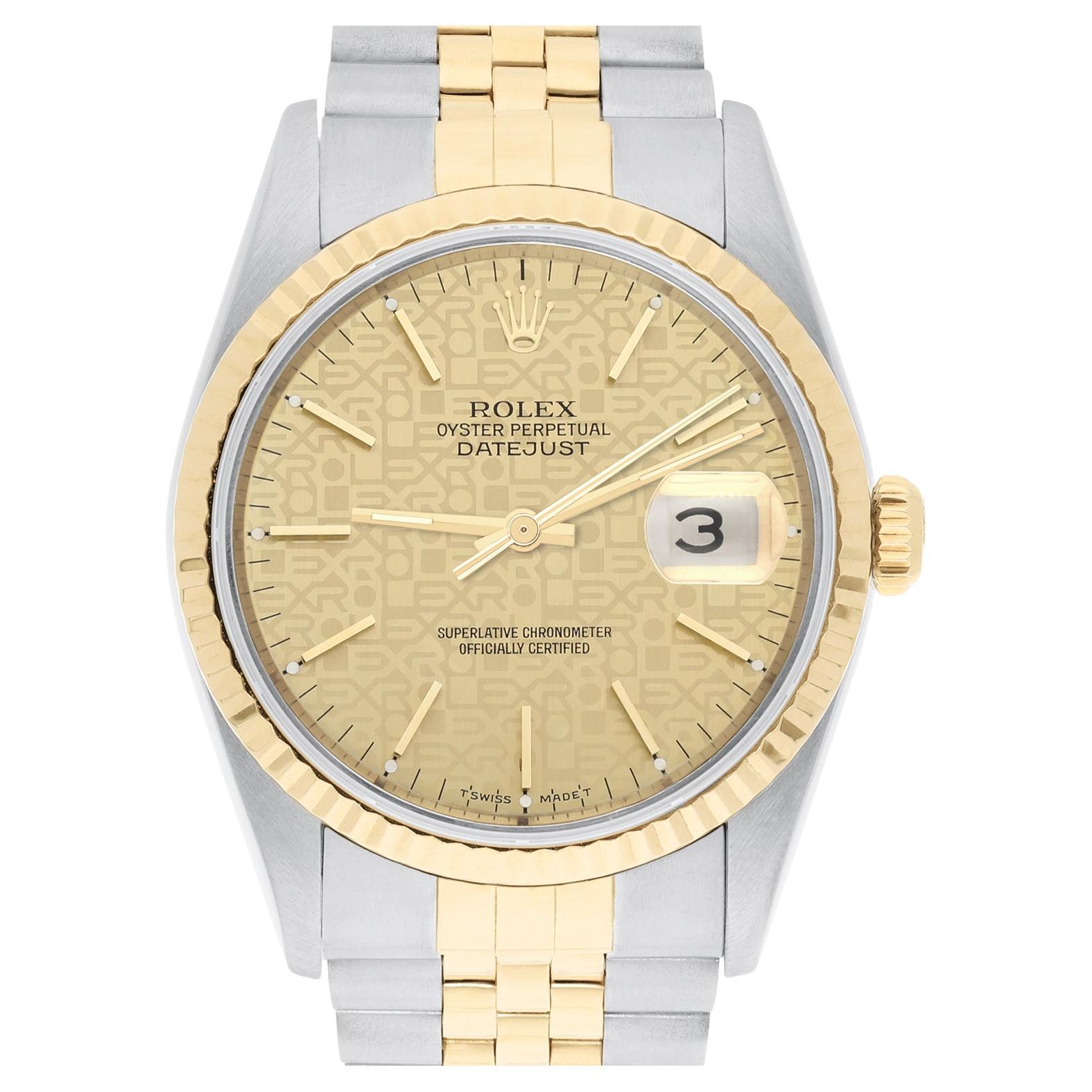 Rolex Datejust 36mm Two Tone Champagne Logo Dial Jubilee 16233 Circa 1996 For Sale