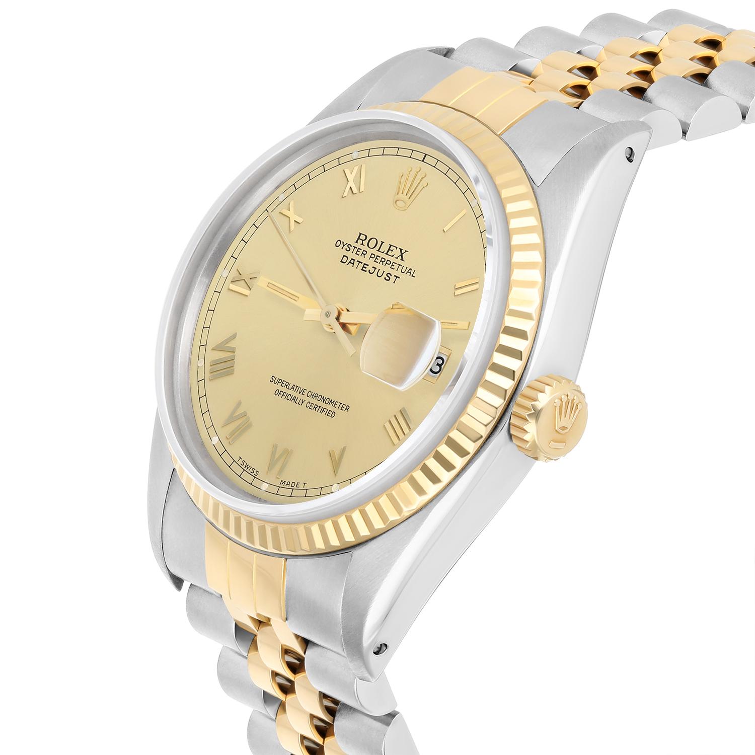 Rolex Datejust 36mm Two Tone Champagne Roman Dial Jubilee 16233 Circa 1991 For Sale 2
