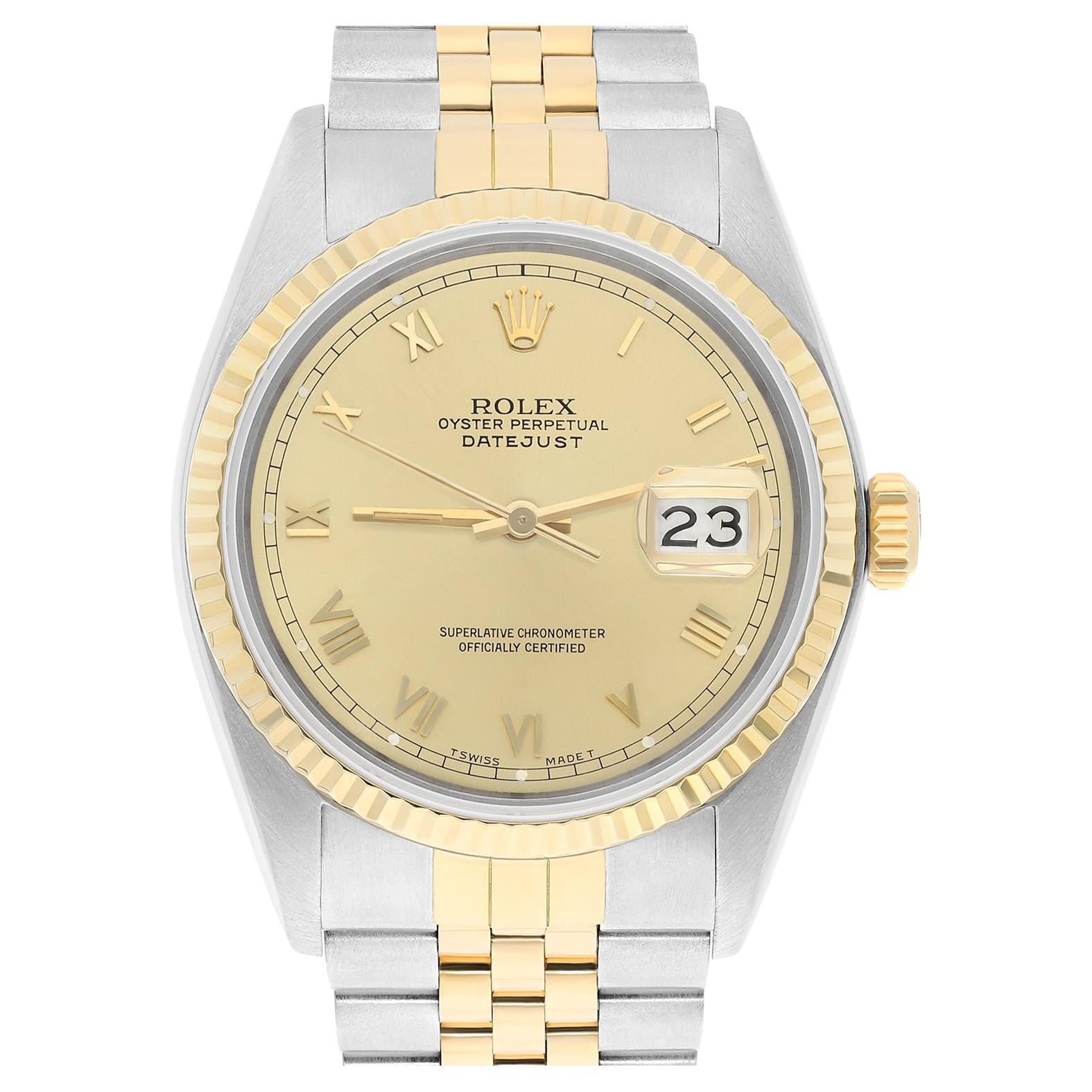 Rolex Datejust 36mm Two Tone Champagne Roman Dial Jubilee 16233 Circa 1991 For Sale