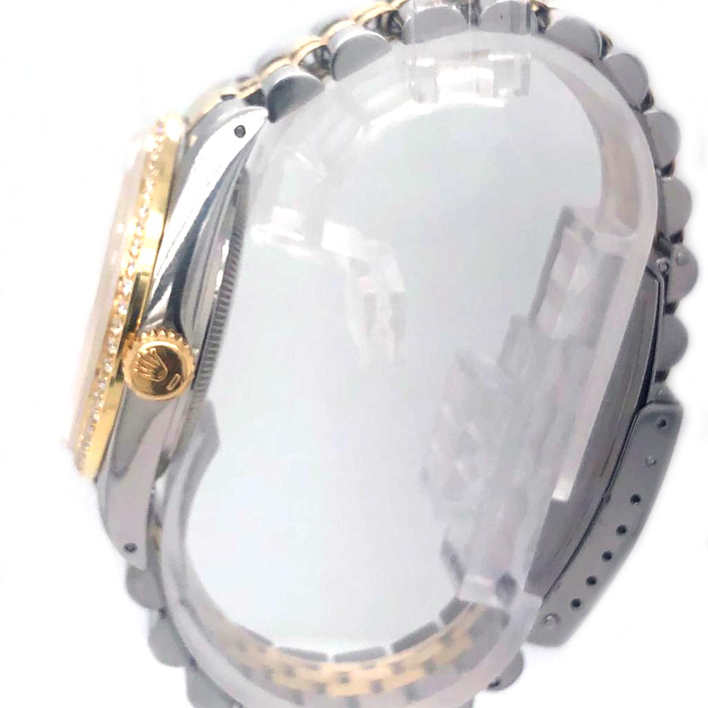 Round Cut Rolex Datejust Two-Tone Diamond Bezel Diamond Dial Stainless Steel 16030