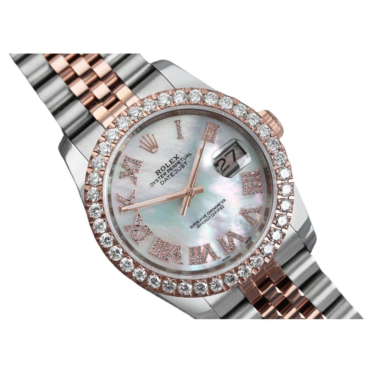 Rolex Datejust 36mm Two Tone Rose Watch Jubilee Band Custom Diamond Bezel MOP For Sale