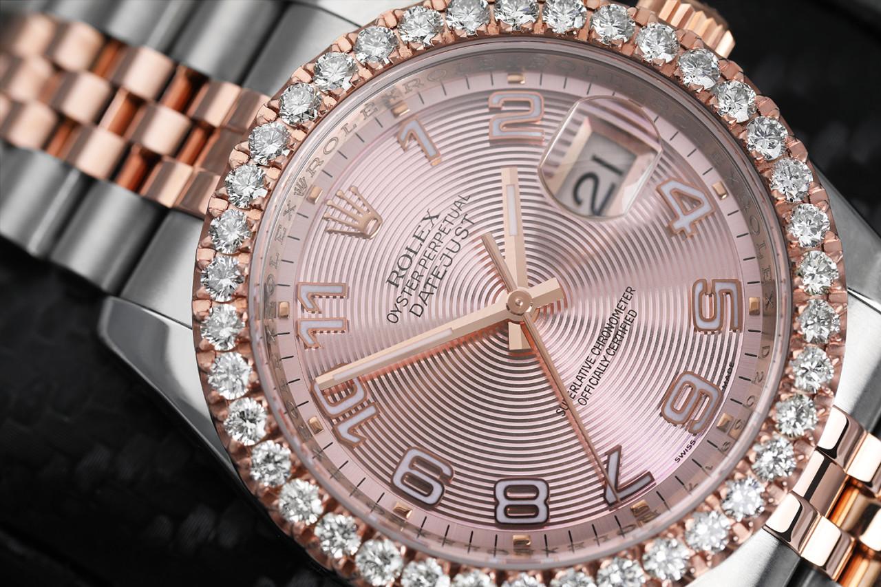 Rolex Datejust 36mm Zweifarbige Roségold-Uhr mit Diamant-Lünette, maßgefertigt (Rundschliff)