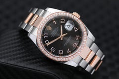 Rolex Datejust Two Tone Rose Watch Oyster Band Custom Diamond Bezel Watch 116231