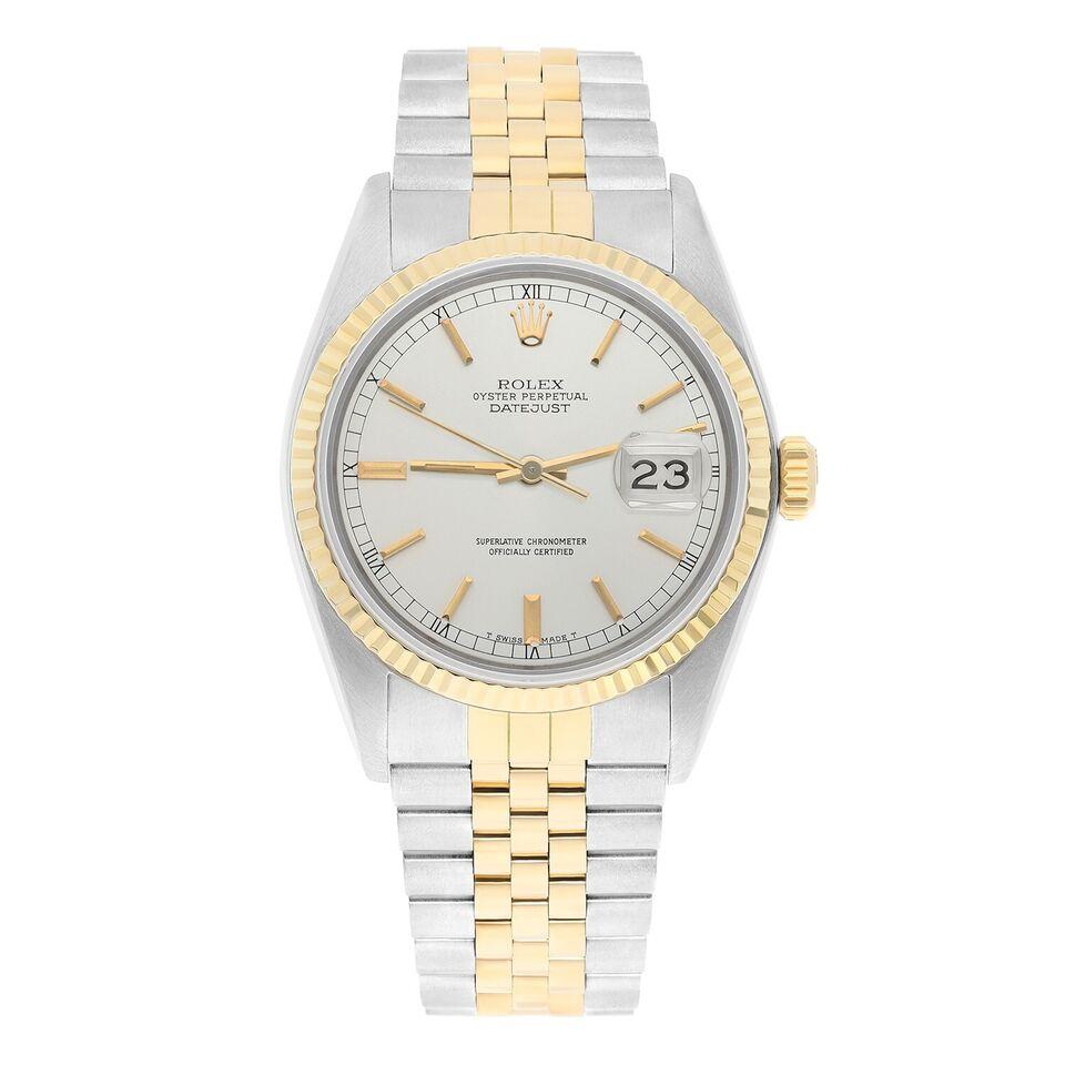 This watch has been professionally polished, serviced and is in excellent overall condition. There are absolutely no visible scratches or blemishes. Model features quick-set movement. Authenticity guaranteed! The sale comes with a Rolex box, papers