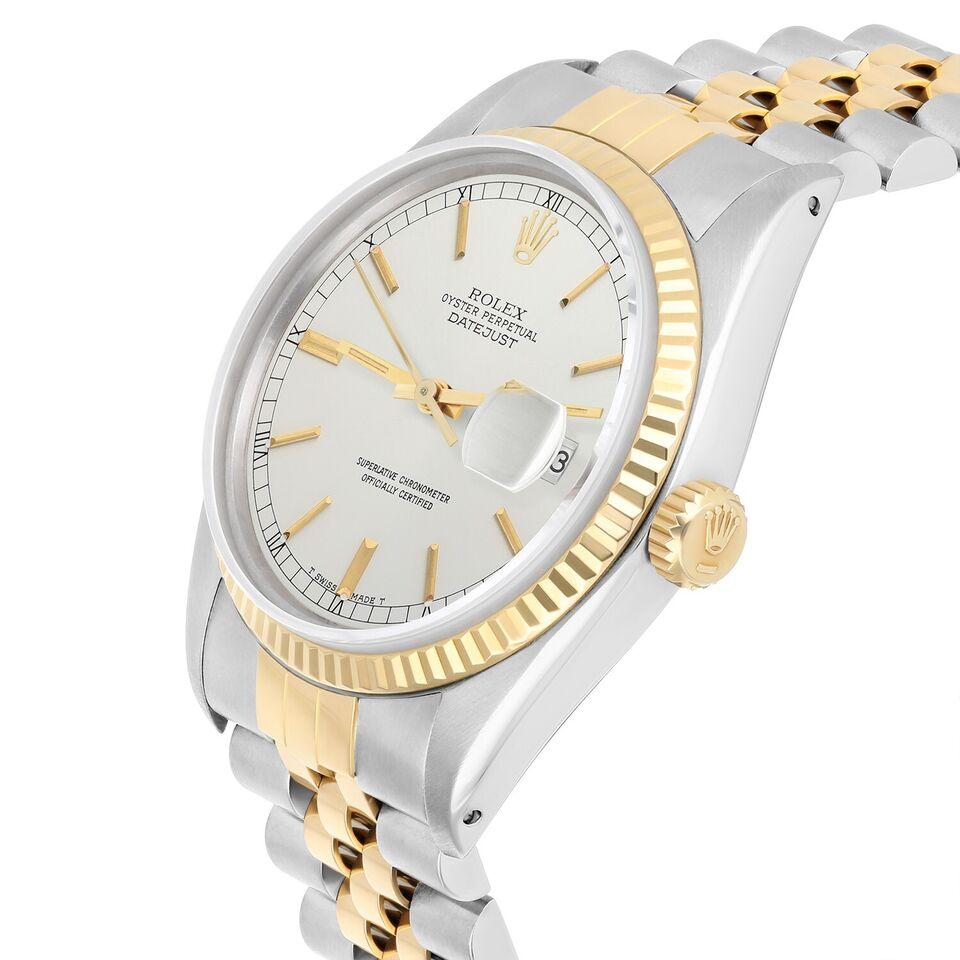 Rolex Datejust 36mm Two Tone Silver lndex Dial Jubilee 16013 Circa 1987 Complete In Excellent Condition For Sale In New York, NY