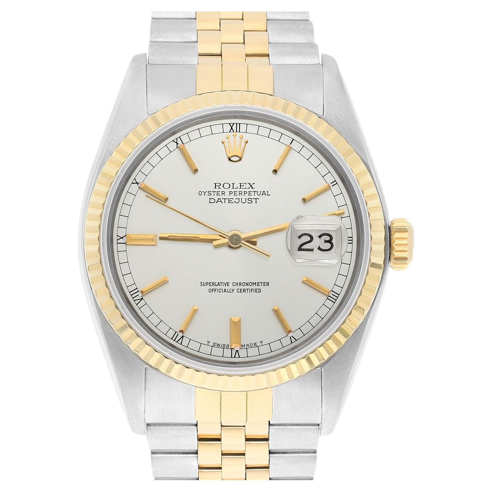 Rolex Datejust 36mm Two Tone Silver lndex Dial Jubilee 16013 Circa 1987 Complete For Sale