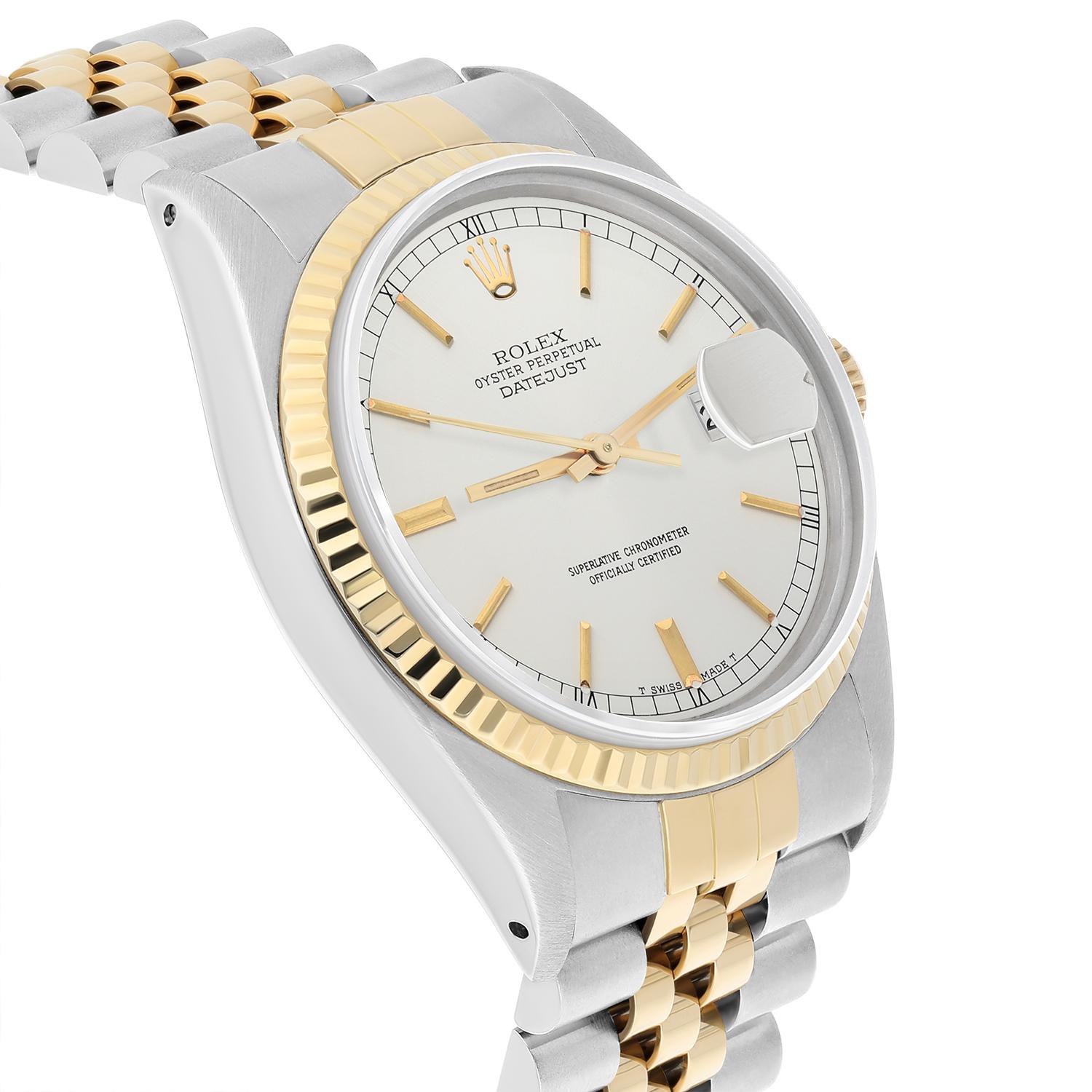 Women's or Men's Rolex Datejust 36mm Two Tone Silver lndex Dial Jubilee 16013 Circa 1987 For Sale