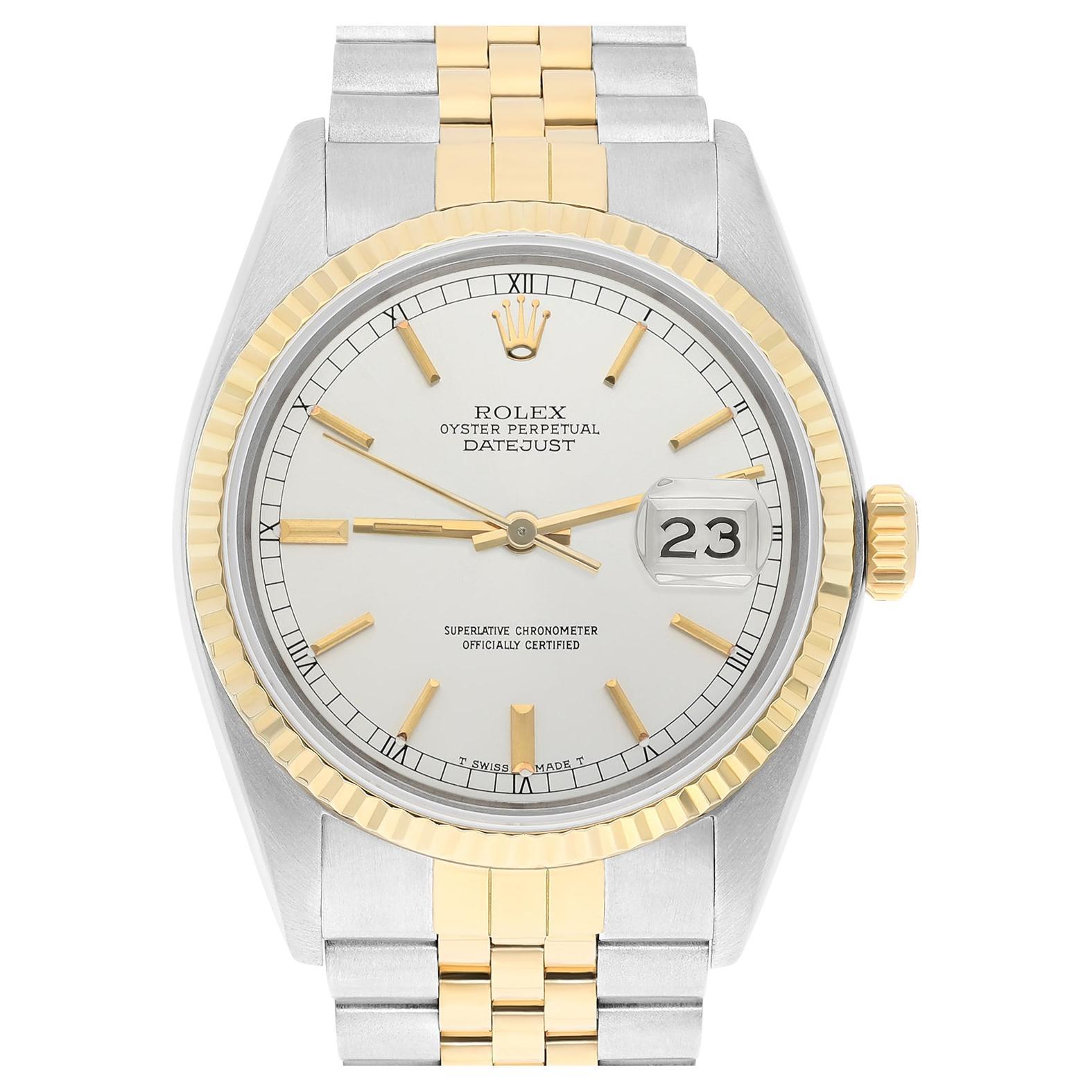 Rolex Datejust 36mm Two Tone Silver lndex Dial Jubilee 16013 Circa 1987 For Sale