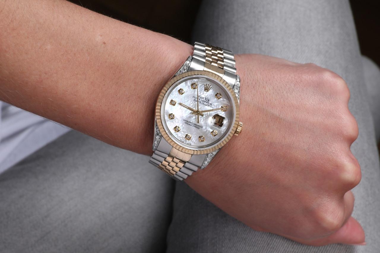 Rolex Datejust Two Tone Vintage Fluted Bezel with Diamond Lugs Watch For Sale 1