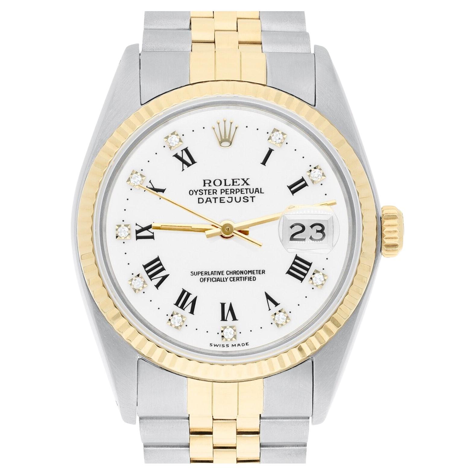 Rolex Montre Datejust 36 mm avec cadran en diamant blanc bicolore Jubilee 16233 complète 1992