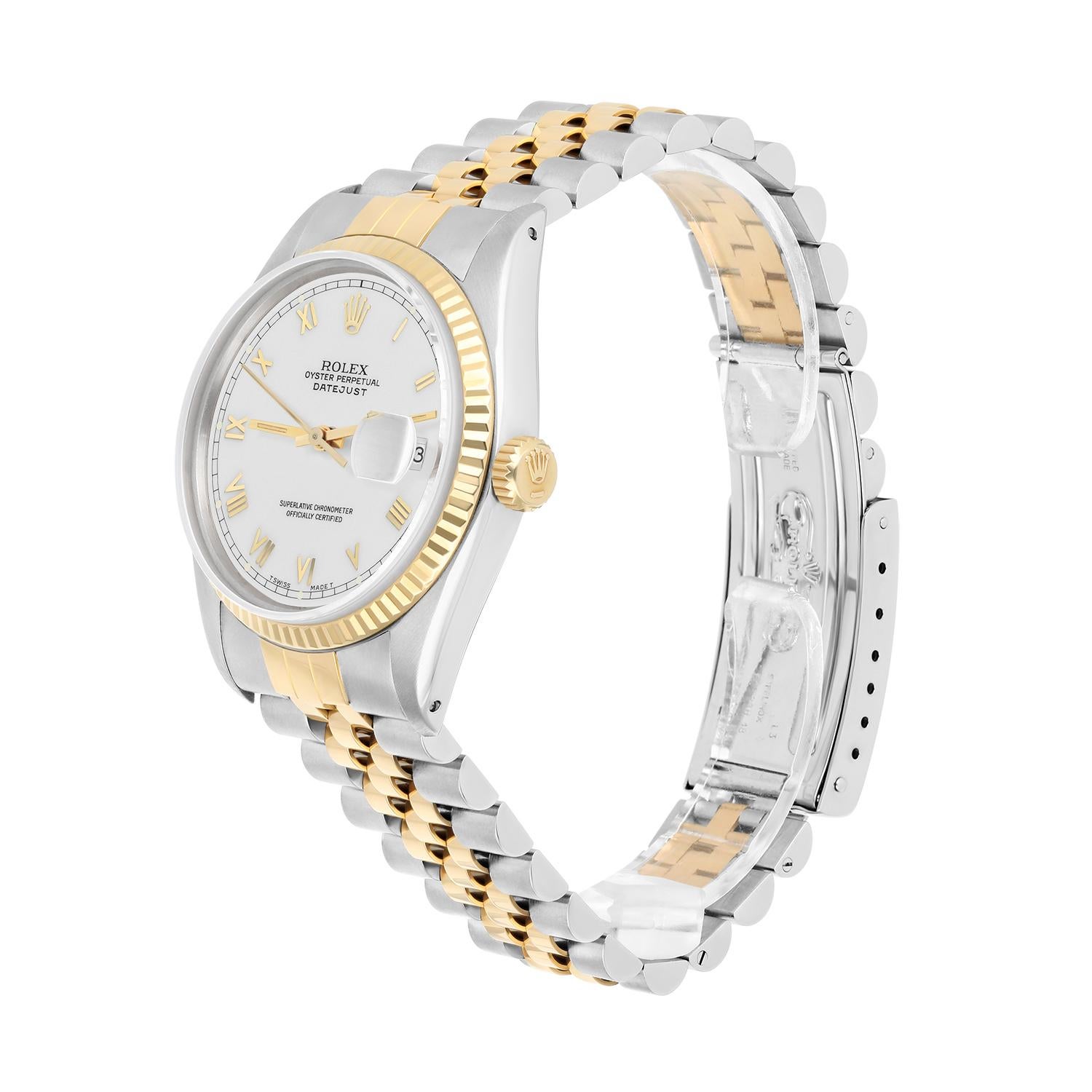 Women's or Men's Rolex Datejust 36mm Two Tone White Roman Numeral Dial Jubilee 16013 Circa 1987 For Sale