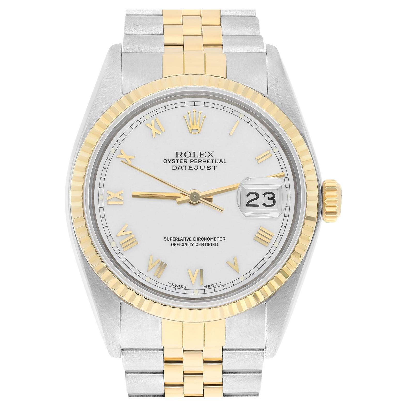 Rolex Datejust 36mm Two Tone White Roman Numeral Dial Jubilee 16013 Circa 1987 For Sale
