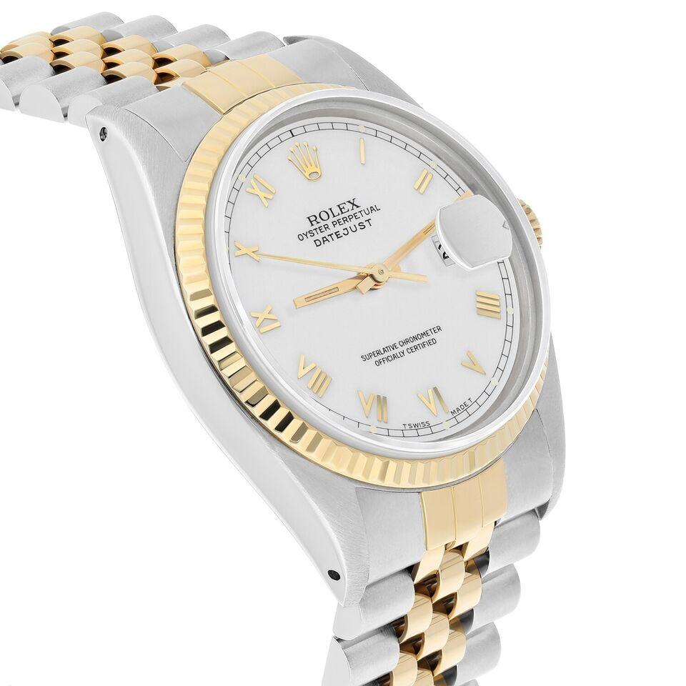 Rolex Datejust 36mm Two Tone White Roman Numeral Dial Jubilee 16233 Circa 1990 For Sale 1