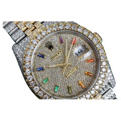 Rolex Datejus TwoTone Rainbow Index Pave Diamond Dial Fully Iced Out Watch