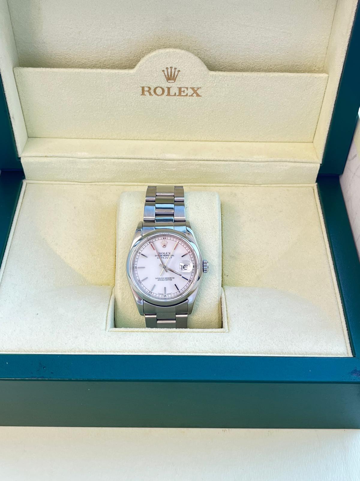 Rolex Datejust 36 mm Weißes Zifferblatt Edelstahl Automatik-Austernuhr 16200 im Angebot 5