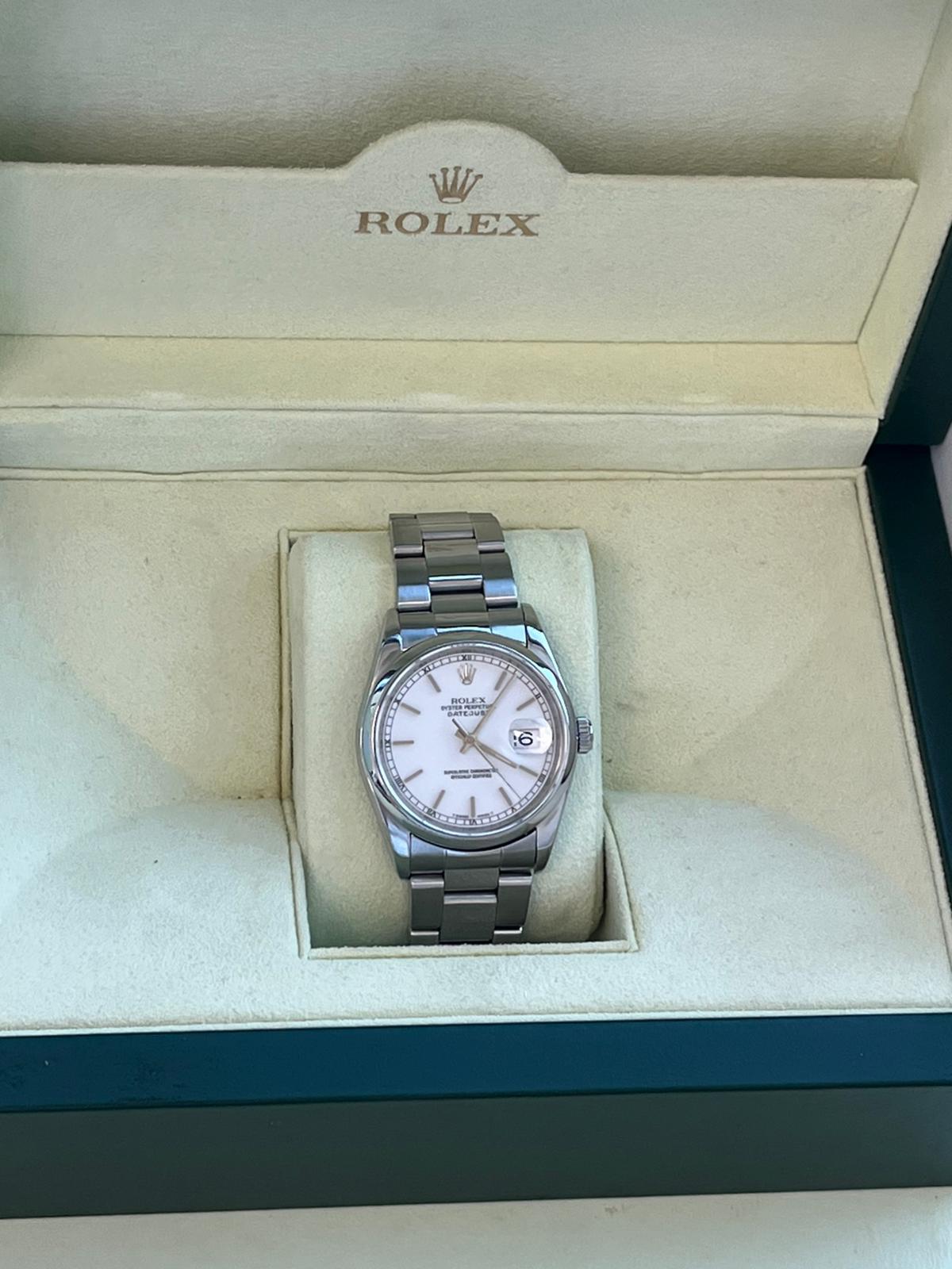 Rolex Datejust 36 mm Weißes Zifferblatt Edelstahl Automatik-Austernuhr 16200 im Angebot 6