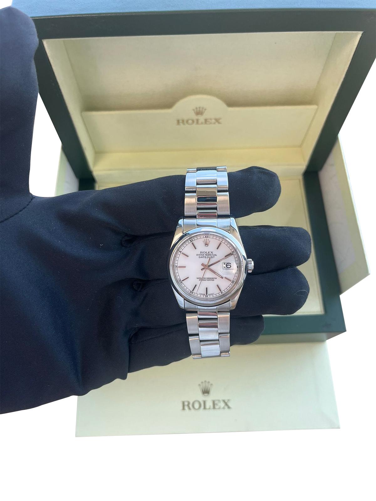 Rolex Datejust 36 mm Weißes Zifferblatt Edelstahl Automatik-Austernuhr 16200 im Angebot 12