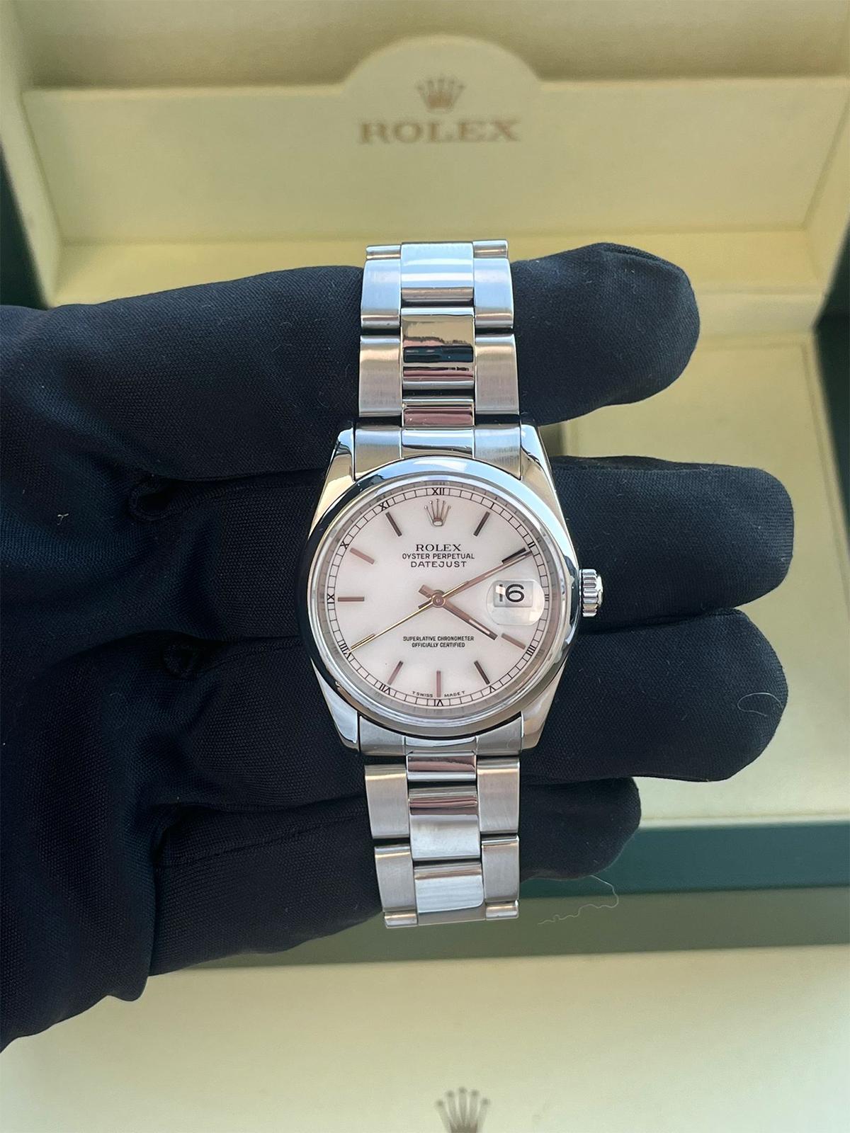 Rolex Datejust 36 mm Weißes Zifferblatt Edelstahl Automatik-Austernuhr 16200 im Angebot 13