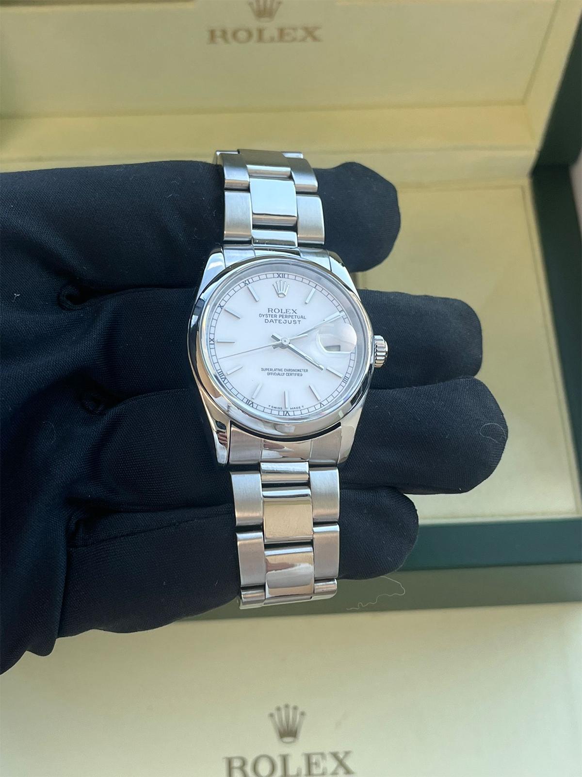 Rolex Datejust 36 mm Weißes Zifferblatt Edelstahl Automatik-Austernuhr 16200 im Angebot 15