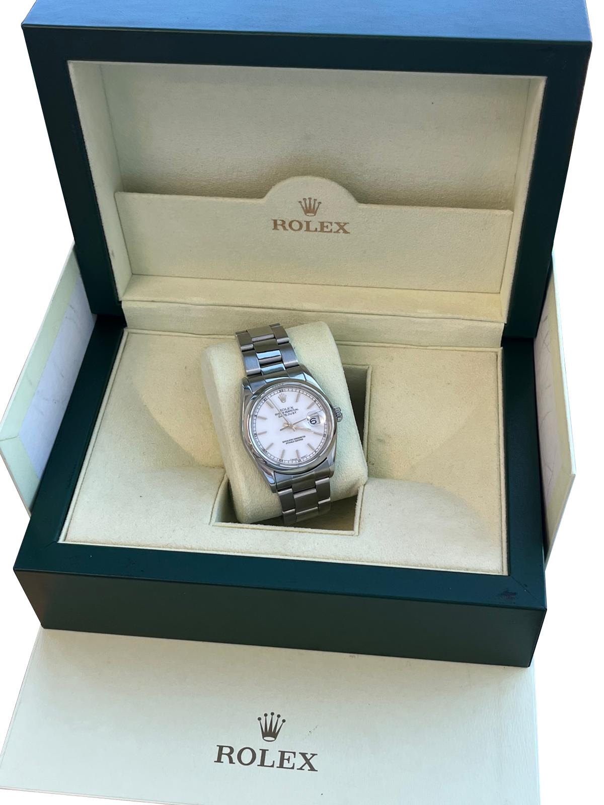 Rolex Datejust 36 mm Weißes Zifferblatt Edelstahl Automatik-Austernuhr 16200 für Damen oder Herren im Angebot