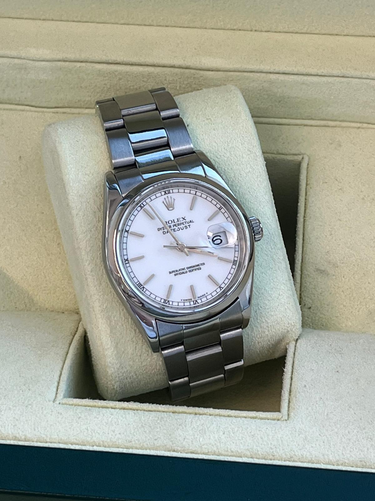 Rolex Datejust 36 mm Weißes Zifferblatt Edelstahl Automatik-Austernuhr 16200 im Angebot 1